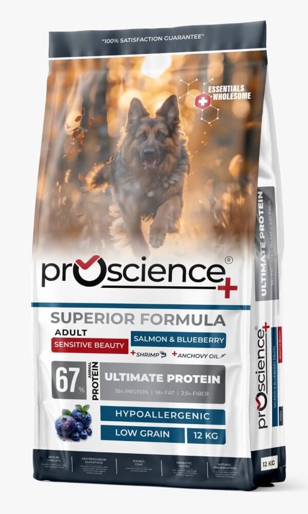 פרו סיינס כלב בוגר היפואלרגני סלמון ואוכמניות 12 ק